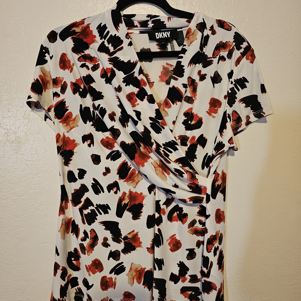 DKNY Women's Abstract Print Wrap Blouse - Red, Black, and White